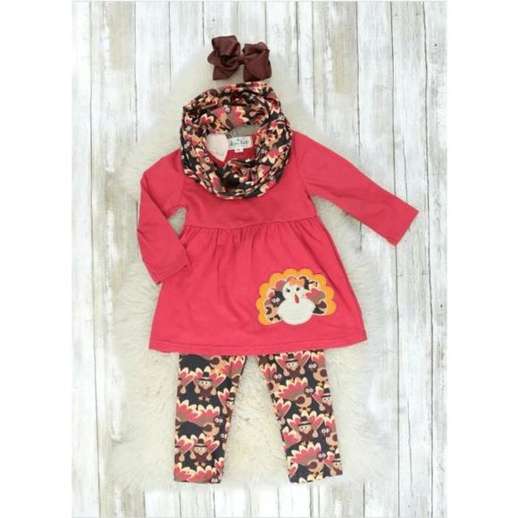 Boutique Ruby Red Turkey Thanksgiving 3 Piece Outfit - XXXS(3/6mos) - Picture 1 of 8